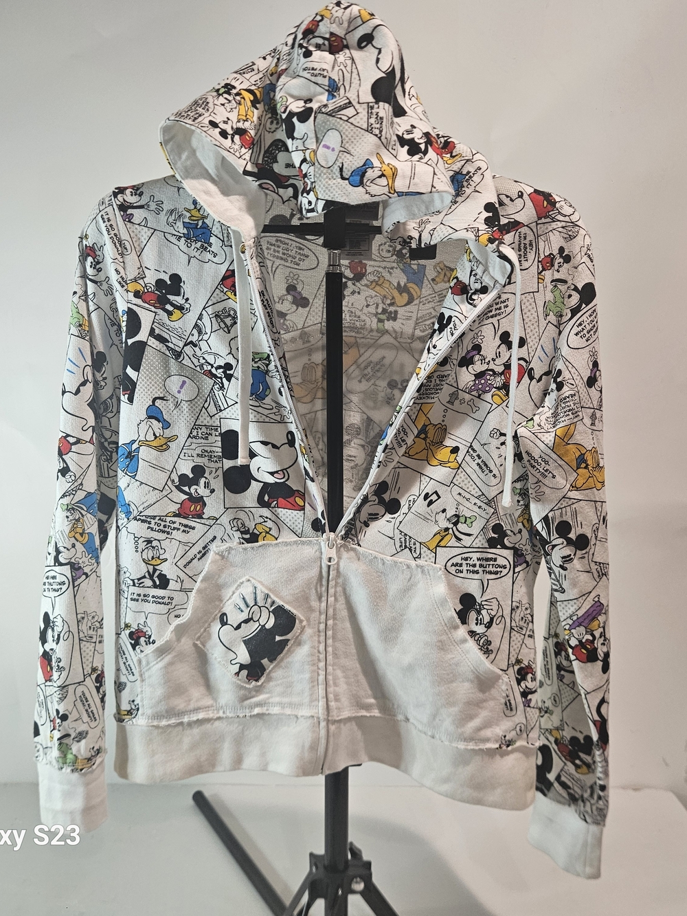 Disney White Comic Strip Print Hooded Puffer Jacket with Multicolor Accents